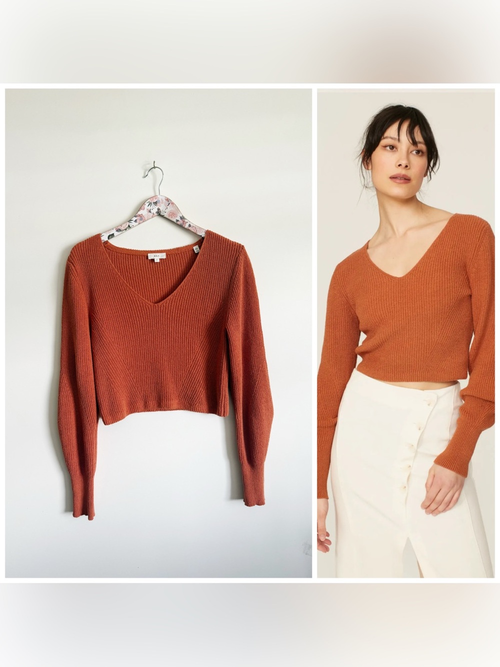 A.L.C. Kimby Sweater Burnt Terracotta Orange V-Neck S Small